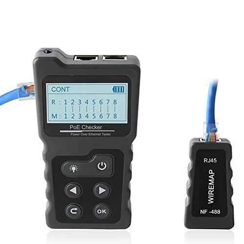 RUKI ケーブルチェッカー lan ケーブル テスター 多機能 LCD ネットワークケーブルテスターPoEチェッカー PoE/電圧/電流 ケーブルテスターJu