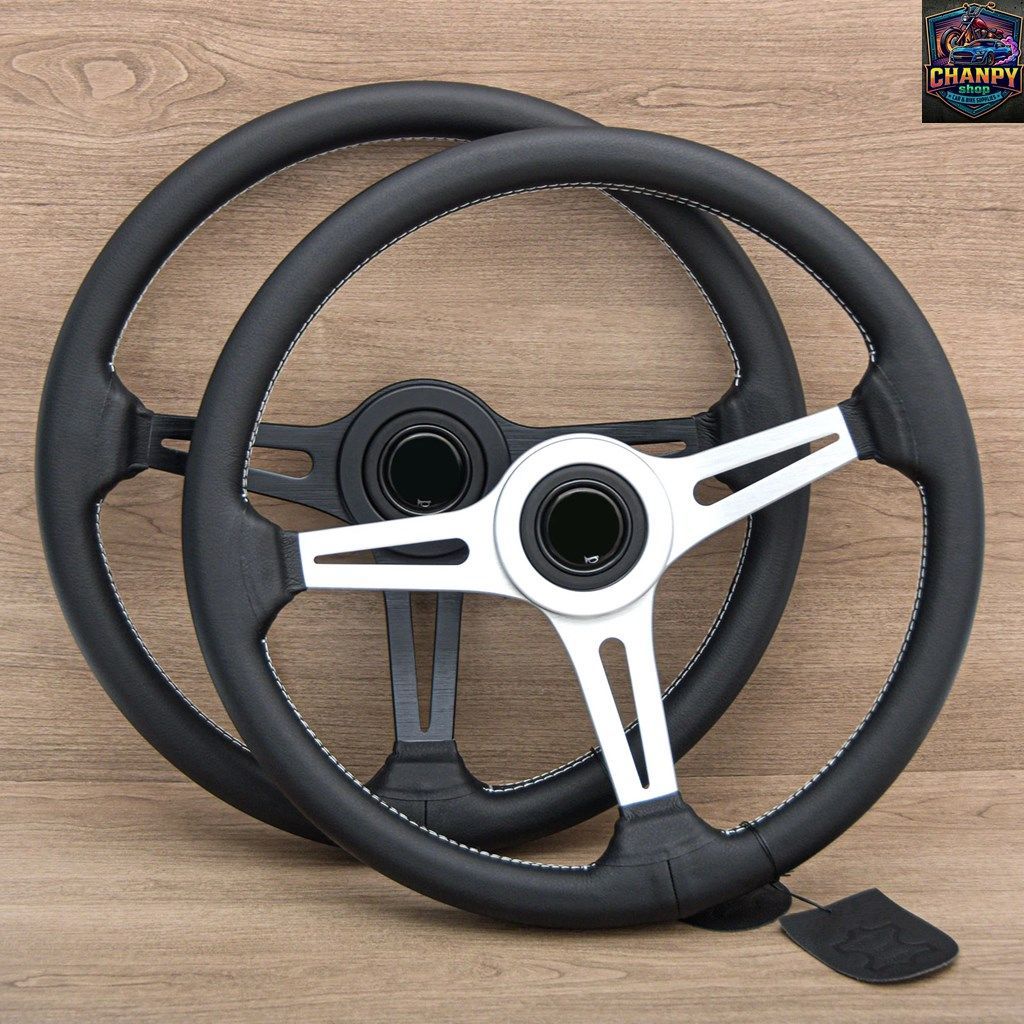 レーシングスポーツステアリングホイール 370mm カー ドリフト スポーツ フラットレザー ステアリングホイール