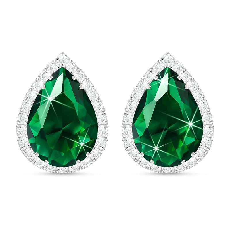 Linawe エメラルド ピアス シルバー イヤリング レディース 緑 水晶 天然石 宝石 クリスタル ジュエリー 可愛い プラチナ ピアス セット キラキラ ダイヤモンド 誕生日プレゼント 1