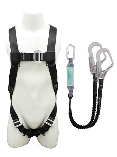 【新品】[OBOROZUKI] フルハーネス安全帯 新規格 セット 墜落制止用器具 伸縮式ランヤード2丁掛け ショックアブソーバー付き 安全落下全身保護キット サイズ調整可能 建設 電力 高所作業用 日本語説明書 2491620a