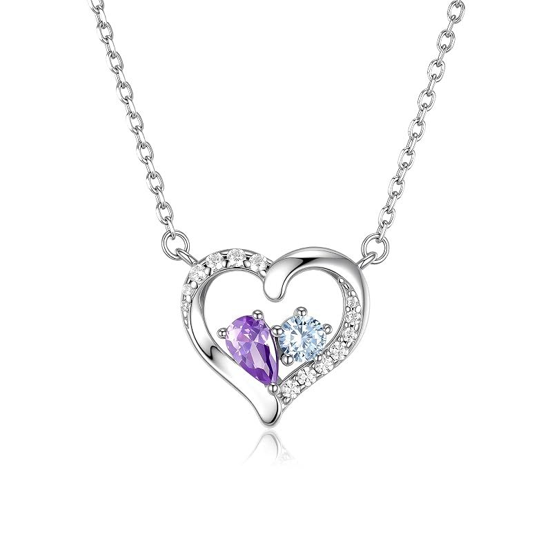 [PHNIBIRD] アメジスト ネックレス レディース ハート 「私とあなた」シルバー925 金属アレルギー対応 ネックレス アクアマリン ペンダント 2月誕生石 色合わせ 20代 30代 40代 女性 誕生日プレゼント アクセサリー 選べる誕生石
