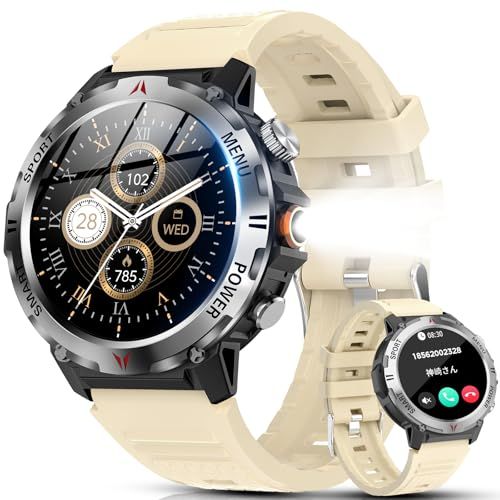 スマートウォッチ【2026新登場 軍用規格】Bluetooth通話 着信通知 LINE/メッセージ通知 IP68防塵防水 100＋運動モード GPS運動記録 スポーツウォッチ 歩数計 長持ちバッテリー 300＋文字盤DIY 音声アシスタント 3de6b374