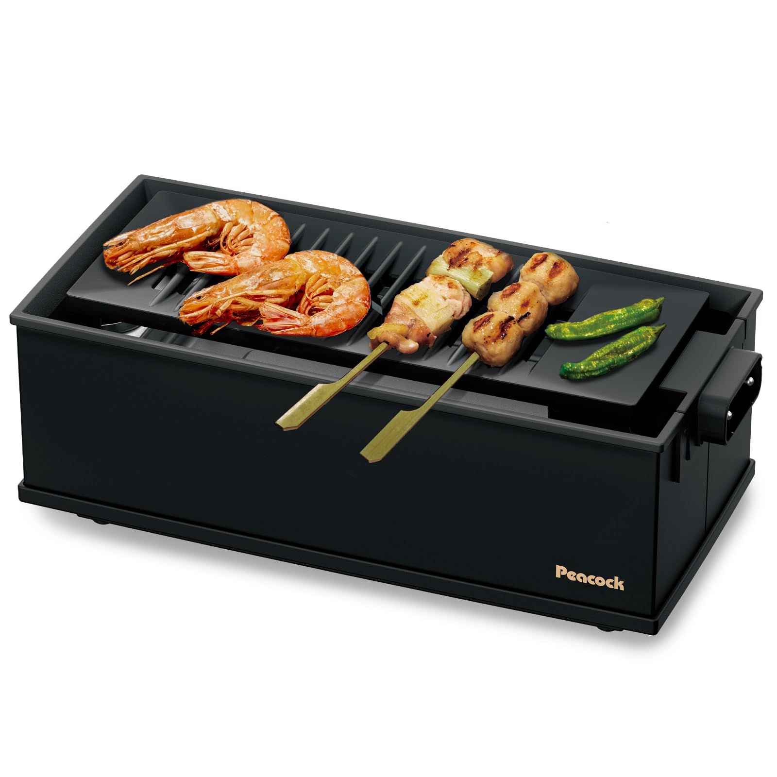 Peacock 炉ばた焼き器 炉ばた焼き機 DINING炉端 おつまみ 海鮮 焼肉 減煙/減脂/高火力 煙が出にくい ヘルシー 洗える 小型 コンパクト 少人数 1人用 2人用 ロースター グリル ホットプレート ブラック★ bdd32540