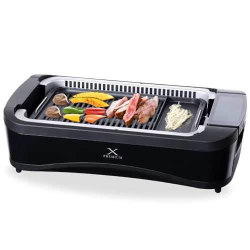 [山善] 煙の少ない 焼肉プレート XGRILL PREMIUM ワイドサイズ 吸煙機能付き 煙約94%カット 温度調節5段階 プレート着脱可能 YGMC-FX130(B)★ d015e03a