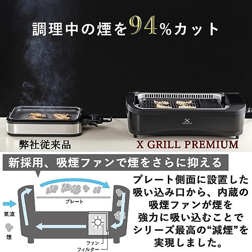 [山善] 煙の少ない 焼肉プレート XGRILL PREMIUM ワイドサイズ 吸煙機能付き 煙約94%カット 温度調節5段階 プレート着脱可能 YGMC-FX130(B)★ d015e03a