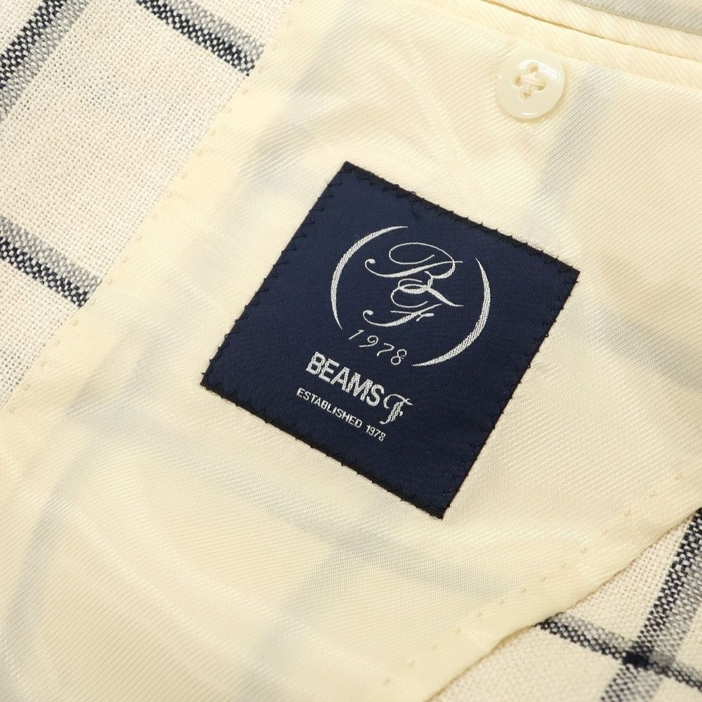 【中古】ビームスエフ BEAMS F シルクリネンウール チェック 3B テーラードジャケット オフホワイトxネイビー【サイズ42】【メンズ】 中古】ビームスエフ BEAMS F シルクリネンウール チェック 3B