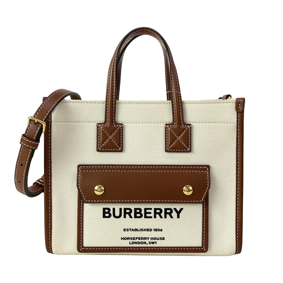 BURBERRY/Burberry(バーバリー) ハンドバッグ ミニ フレヤ トート 8044143 アイボリー×ダークブラウン 2way レザー
