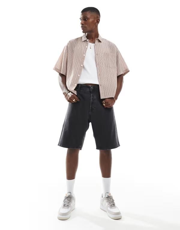 ジャック アンド ジョーンズ メンズ ボトムス ハーフパンツ・ショーツ デニム Jack Jones alex baggy denim short Black Denim ブラック