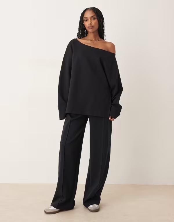 エイソス レディース ボトムス カジュアルパンツ ワイドレッグ パンツ ASOS DESIGN interlock wide leg pants Black ブラック