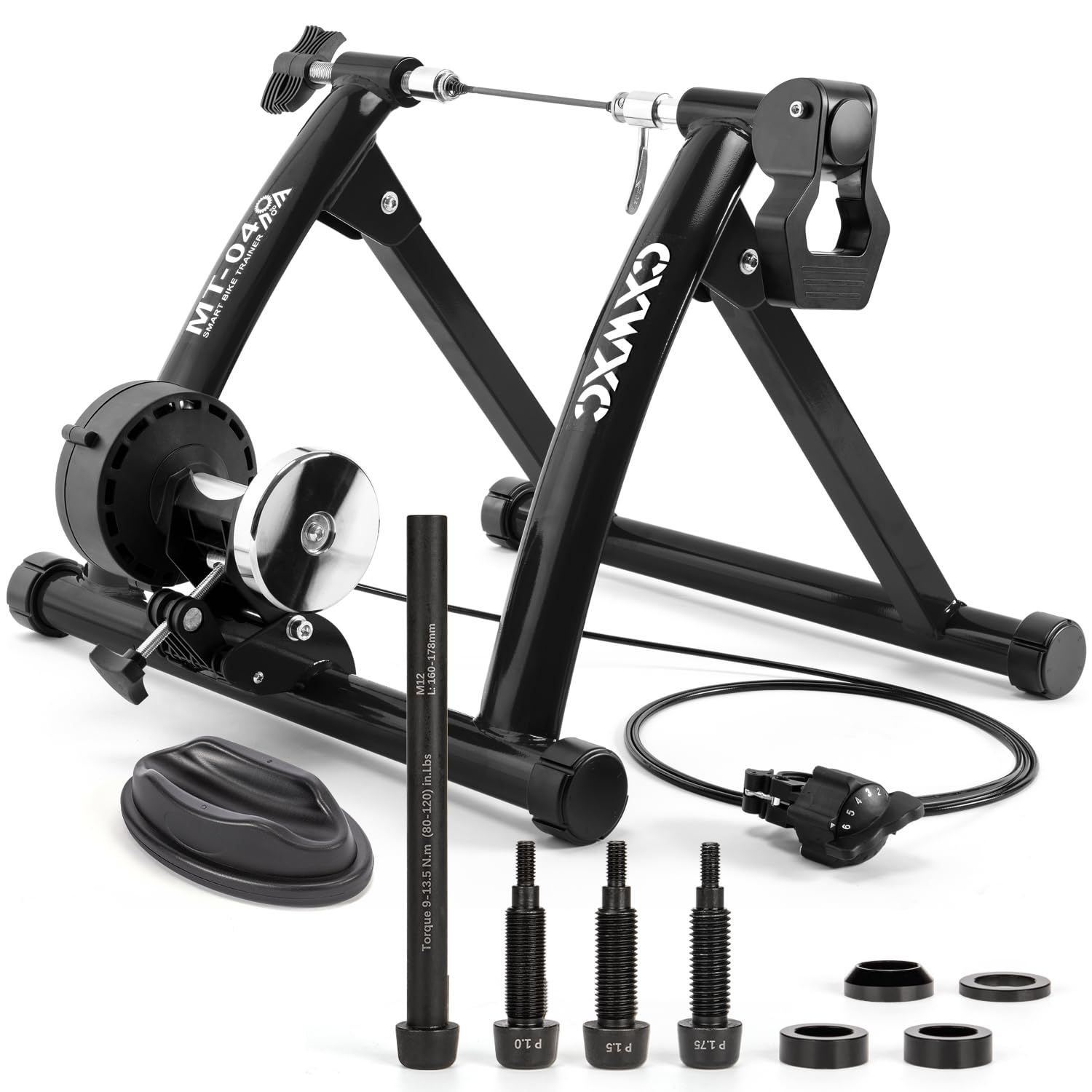 新品 CXWXC サイクルトレーナー スルーアクスルセット付き 自転車 ローラー台 26～29インチ対応 6段階負荷調整 折りたたみ式 ブラック (MT-04D)