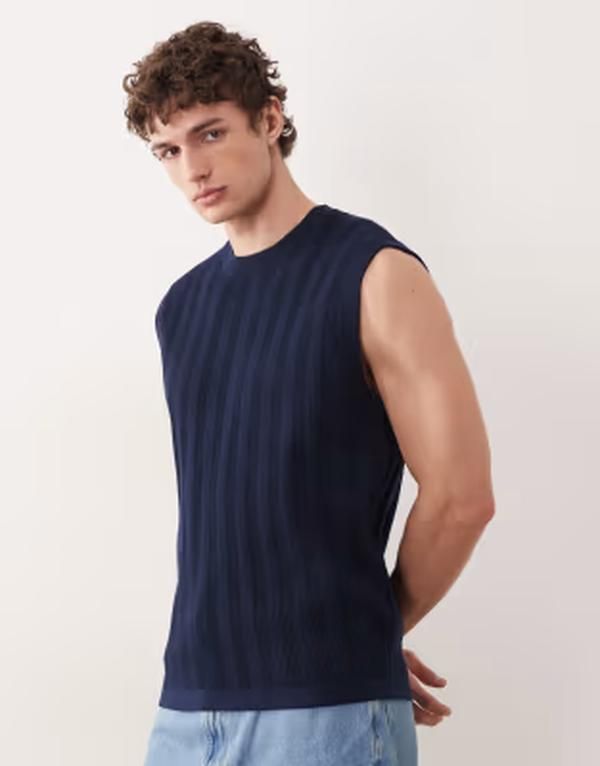 サウスビーチ メンズ トップス ベスト ニット South Beach knitank top NAVY ネイビー