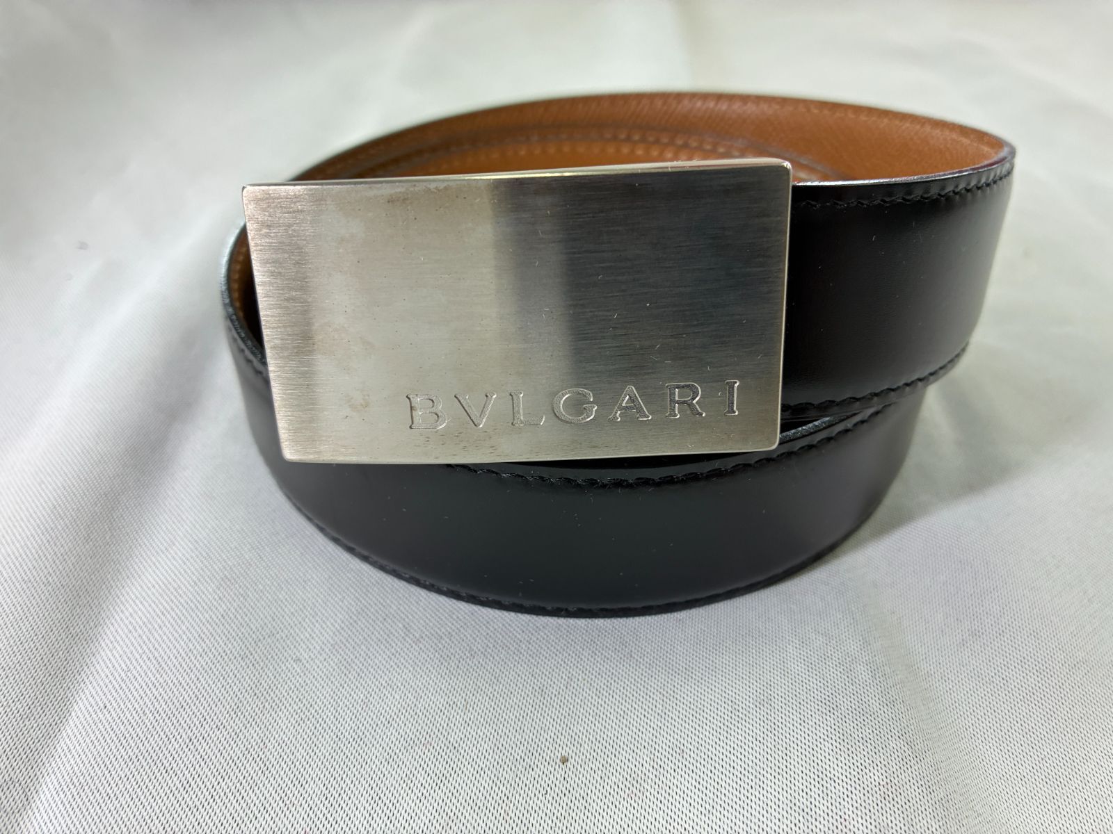 美品】BVLGARI ブルガリ スクエアロゴ レザーベルト ブラック