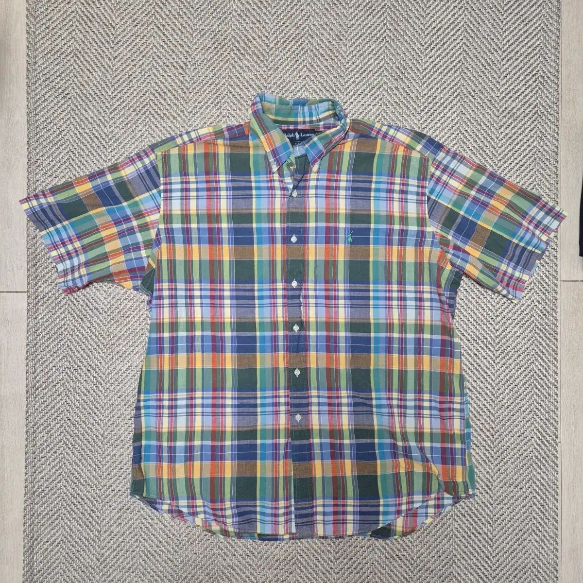 90s ポロラルフローレン マドラスチェック 半袖シャツ (XL)
