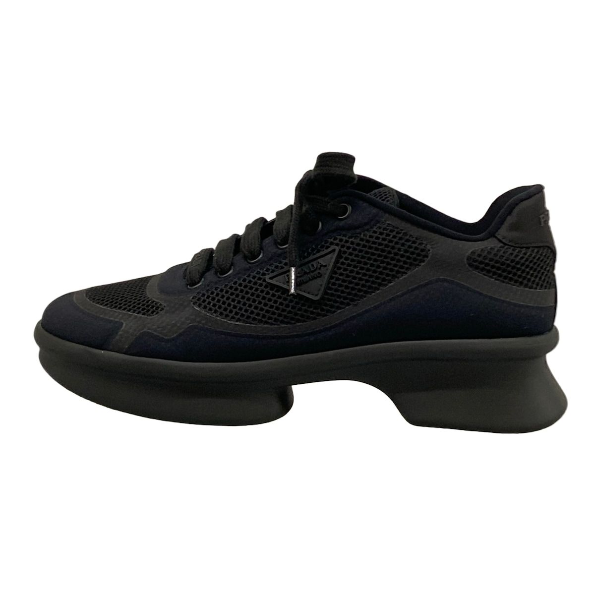 PRADA(プラダ) スニーカー 38 1/2 レディース美品 - 1E937N 黒×ダークネイビー