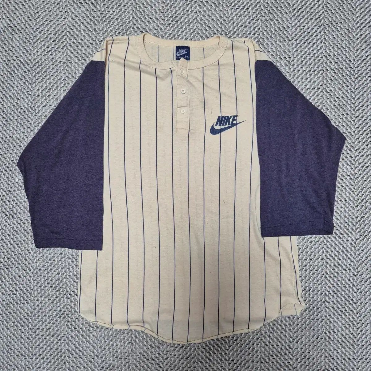 80年代 NIKE ベースボール 5分 ヘンリーネック シングルステッチ Tシャツ (XL)