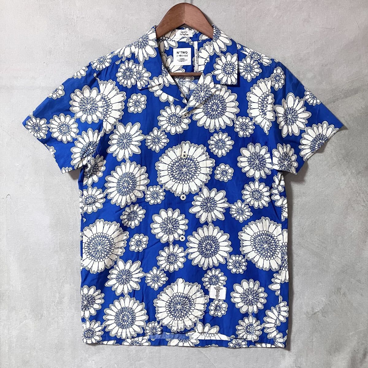 BEDWIN & THE HEARTBREAKERS ベドウィン レーヨンコットン ヒマワリ 花柄 オープンカラー アロハ シャツ size.2 (M) ブルー 日本製
