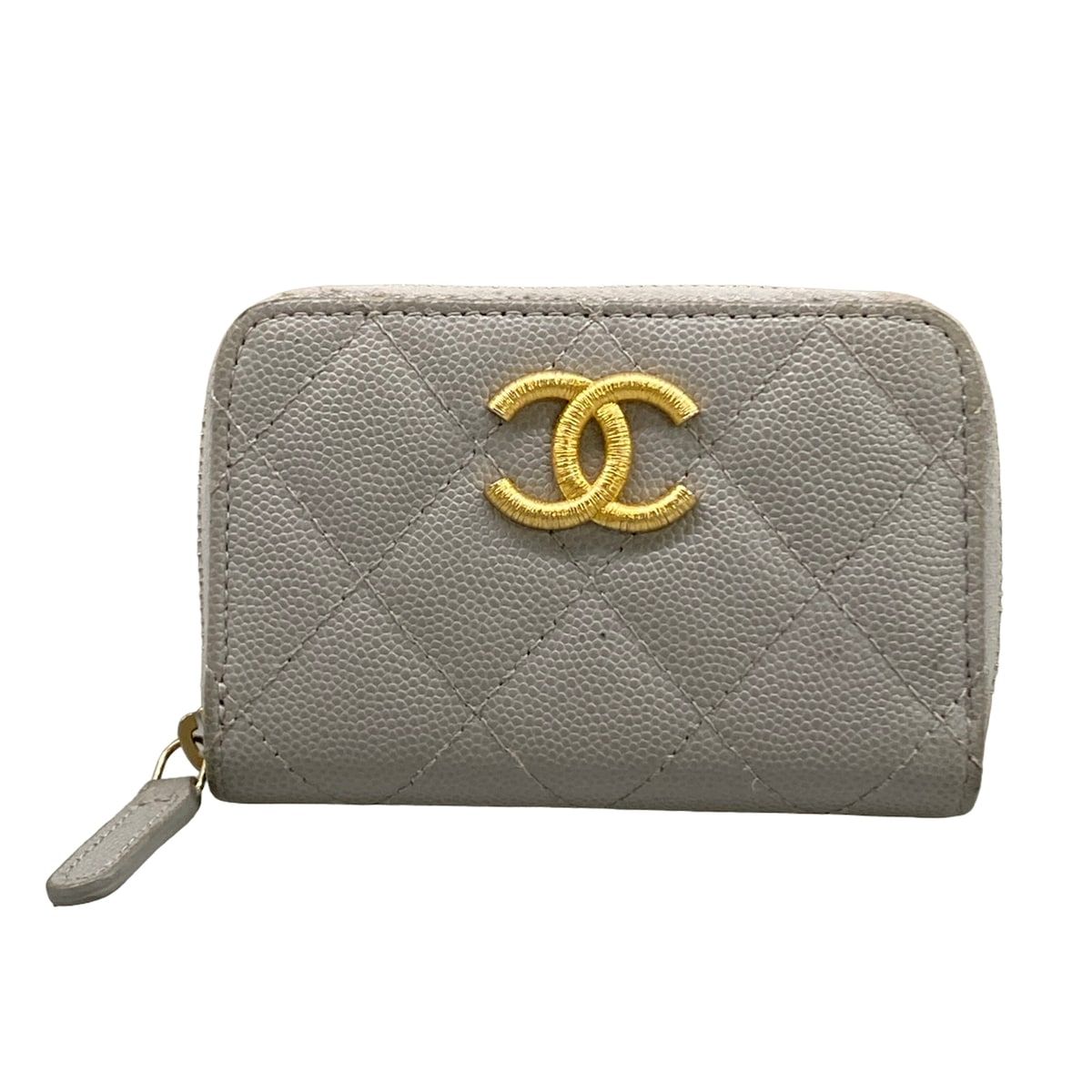 CHANEL(シャネル) コインケース マトラッセ ライトグレー ゴールド金具/ラウンドファスナー