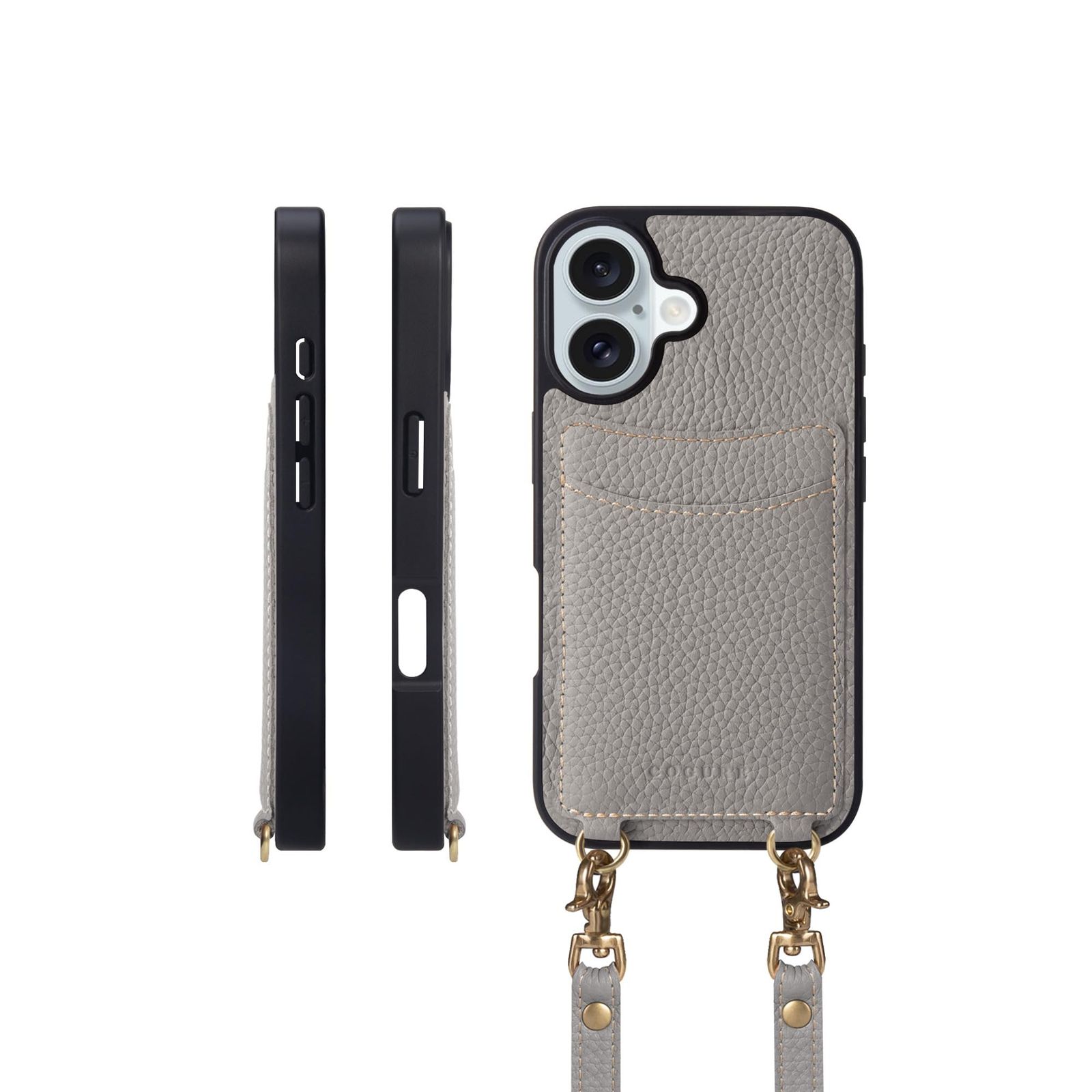 COGURE スマホケース iPhone16用 ケース ショルダーストラップ 本革 カード収納 落下防止 耐衝撃 ギフトボックス付き COPGCS グレージュ【Grege】