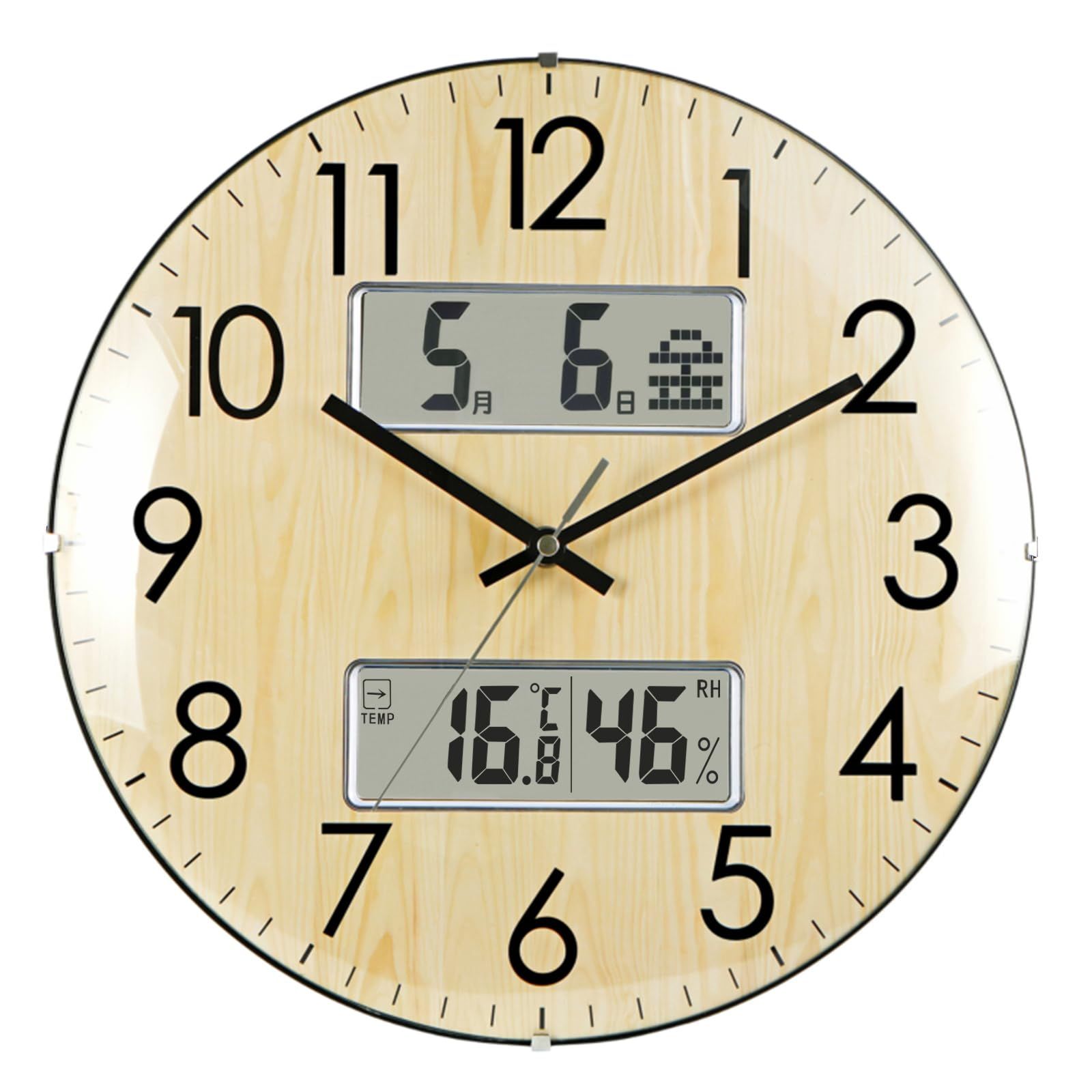Nbdeal 掛け時計 電波時計 温度 湿度 日付 曜日表示 直径33cm アナログ 夜間秒針停止機能付き 静音 球面ガラス XPQM-6224 国内発送