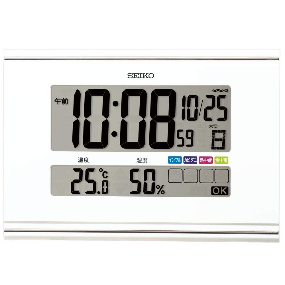 セイコークロック 掛け時計 置き時計兼用 電波 快適環境NAVI デジタル 白パール 180×260×22mm SQ445W 国内発送