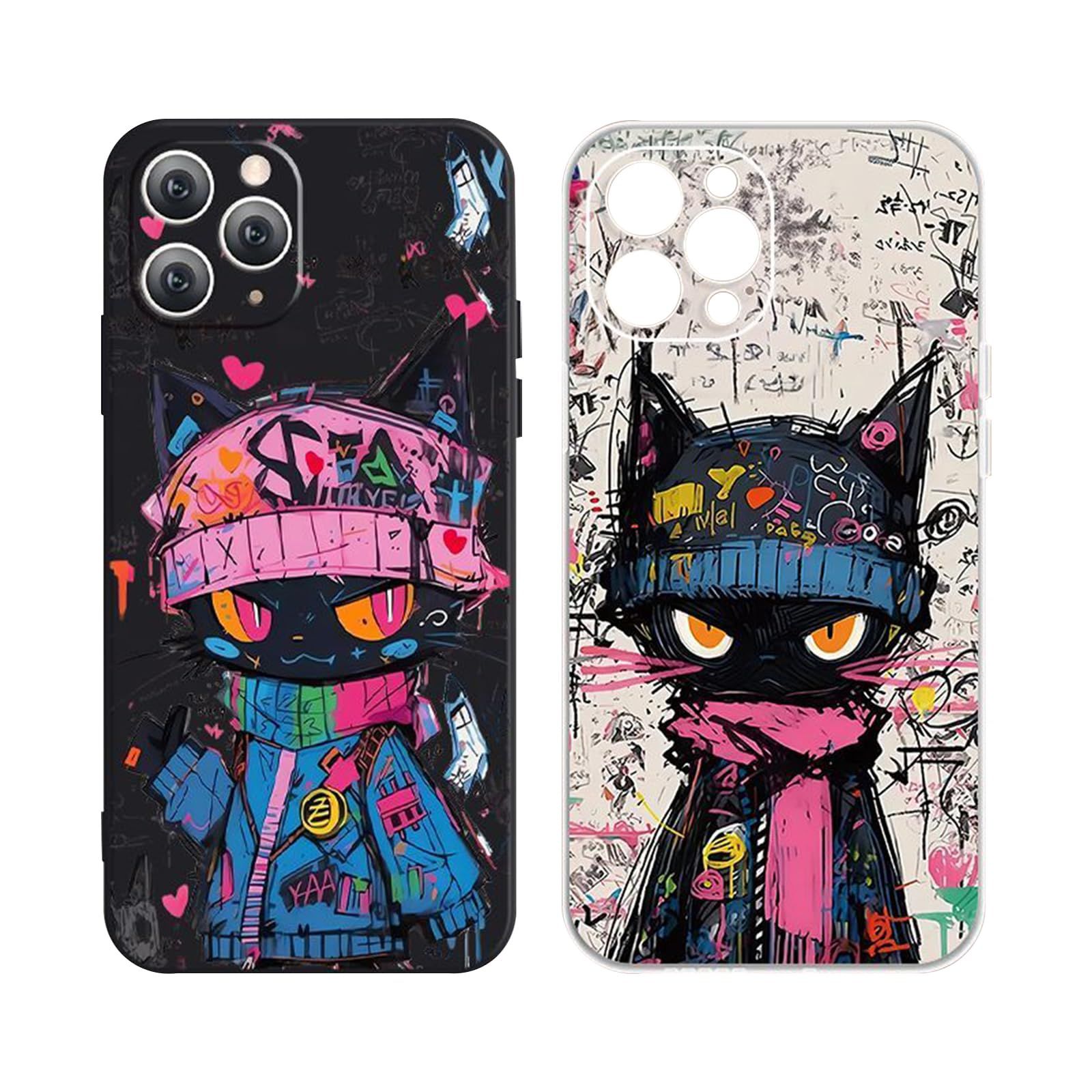 Arpe ねこ 猫 ネコ iPhone 17 用 スマホケース イフォン 17 用 ケース (6.3インチ) クールな黒猫 シリコーン ソフト軽量 人気 可愛い 携帯カバー (白服,iPhone17用)