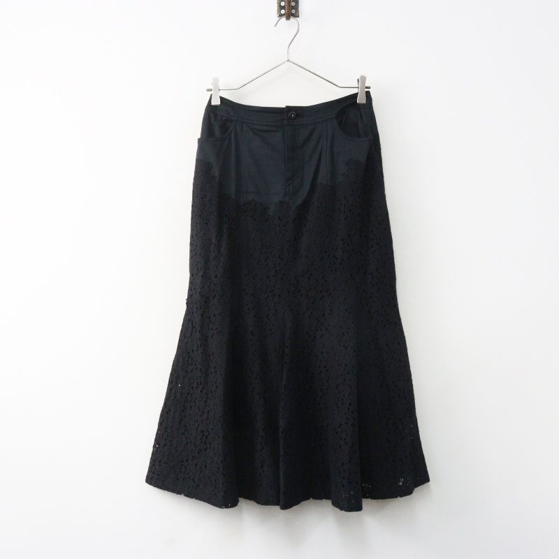 美品 インゲボルグ INGEBORG レース切替ロングマーメイドスカート 9 ブラック┃黒 ボトムス【2400015003429】