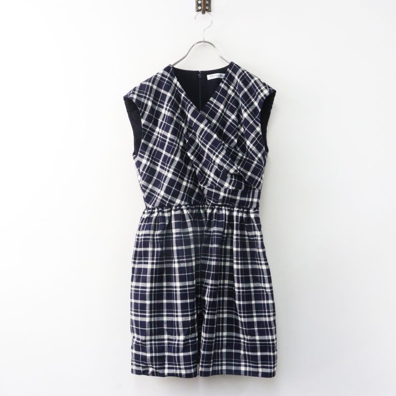 美品 難あり 2021秋コレクション クリスチャンディオール Christian Dior ウール チェックスリーブレスドレス 40//-.【2400014947427】