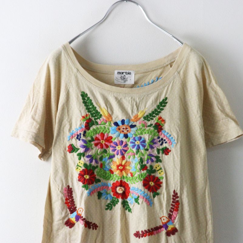 marble SUD マーブルシュッド 花柄刺繍ブラウス 半袖 ベージュ Archive マーブルシュッド marble SUD EMB フラワー刺繍入 ドット