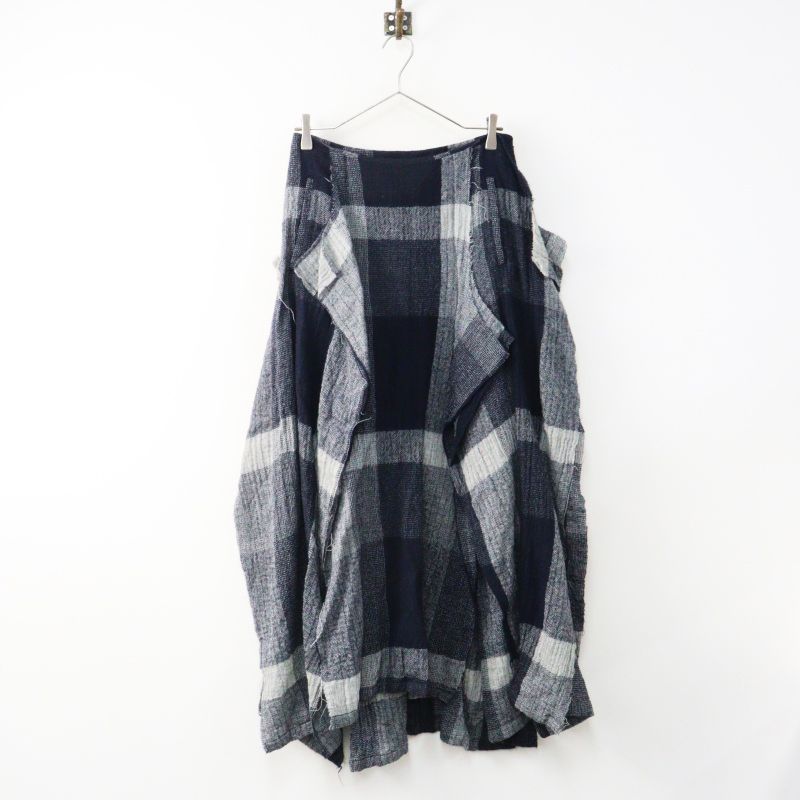 2023-2024AW リミフゥ ヨウジヤマモト LIMI feu PLAID PATTERN DECONSTRUCTED SKIRT ビックチェック スカート 2 ブルー／【2400015014975】