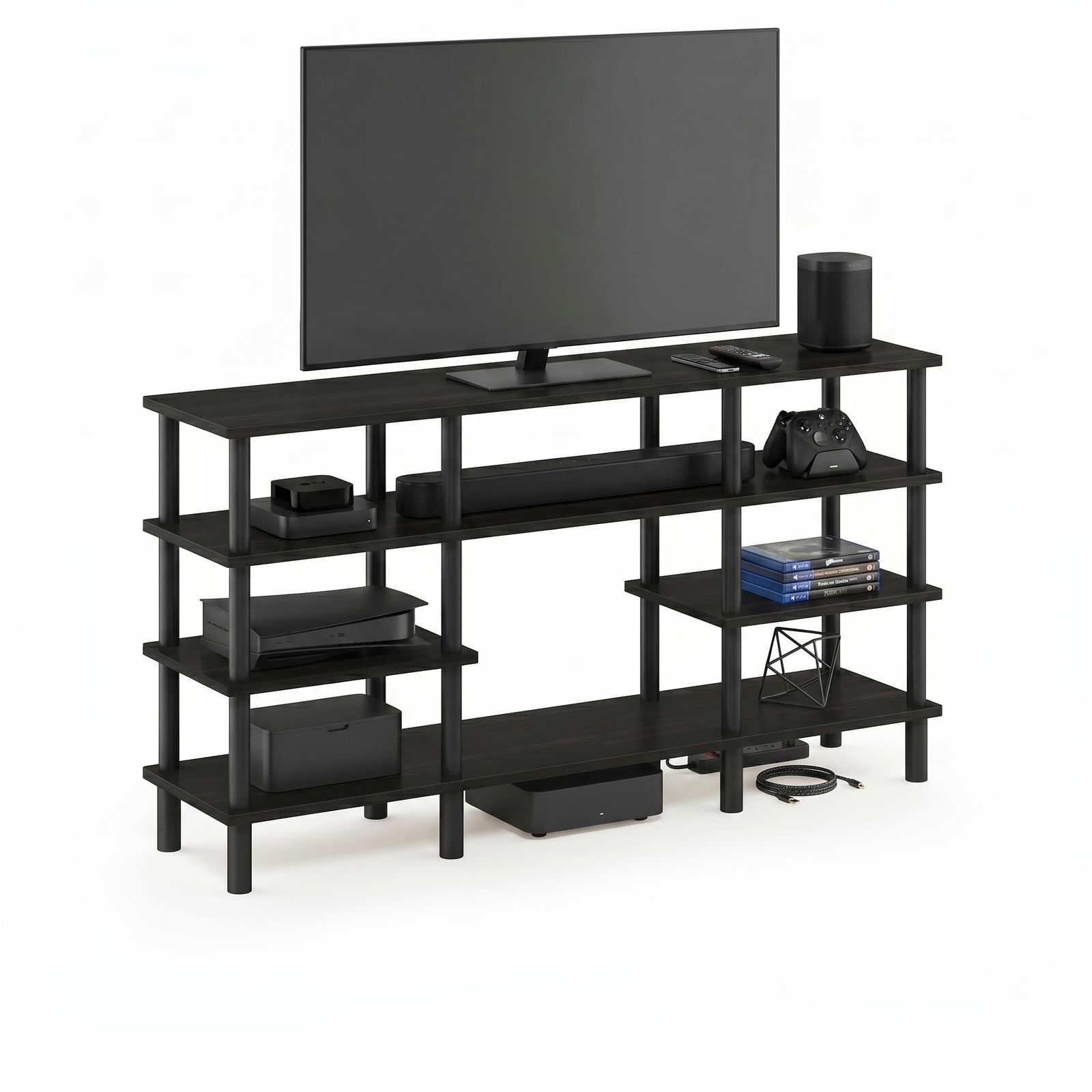 Furinno(フリノ)Turn-N-Tube 多目的4段ワイドシェルフ 幅約広テレビスタンド 本棚 フリノ(Furinno) 飾り棚 靴収納ラック 組立簡単 省スペース設計 エスプレッソ/ブラック