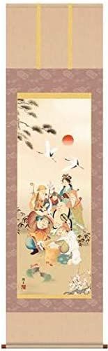 掛け軸 掛軸 慶祝画 七福神・鵜飼雄平 尺五 桐箱畳紙収納 風鎮付き 床の間