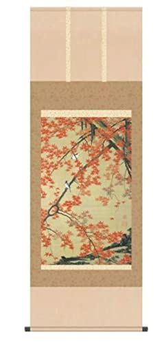 掛け軸 掛軸 伊藤若冲（いとうじゃくちゅう）・ 紅葉小禽図（こうようしょうきんず） 尺五 名画複製画 桐箱畳紙収納