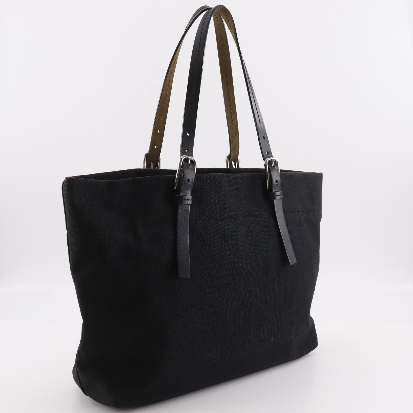 PRADA】プラダ ロゴプレート キャンバス 黒 レディース トートバッグ