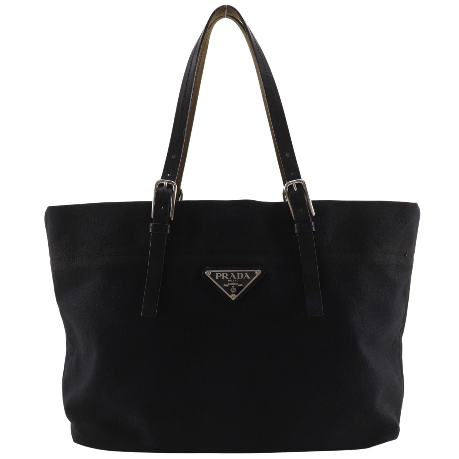 PRADA】プラダ ロゴプレート キャンバス 黒 レディース トートバッグ 
