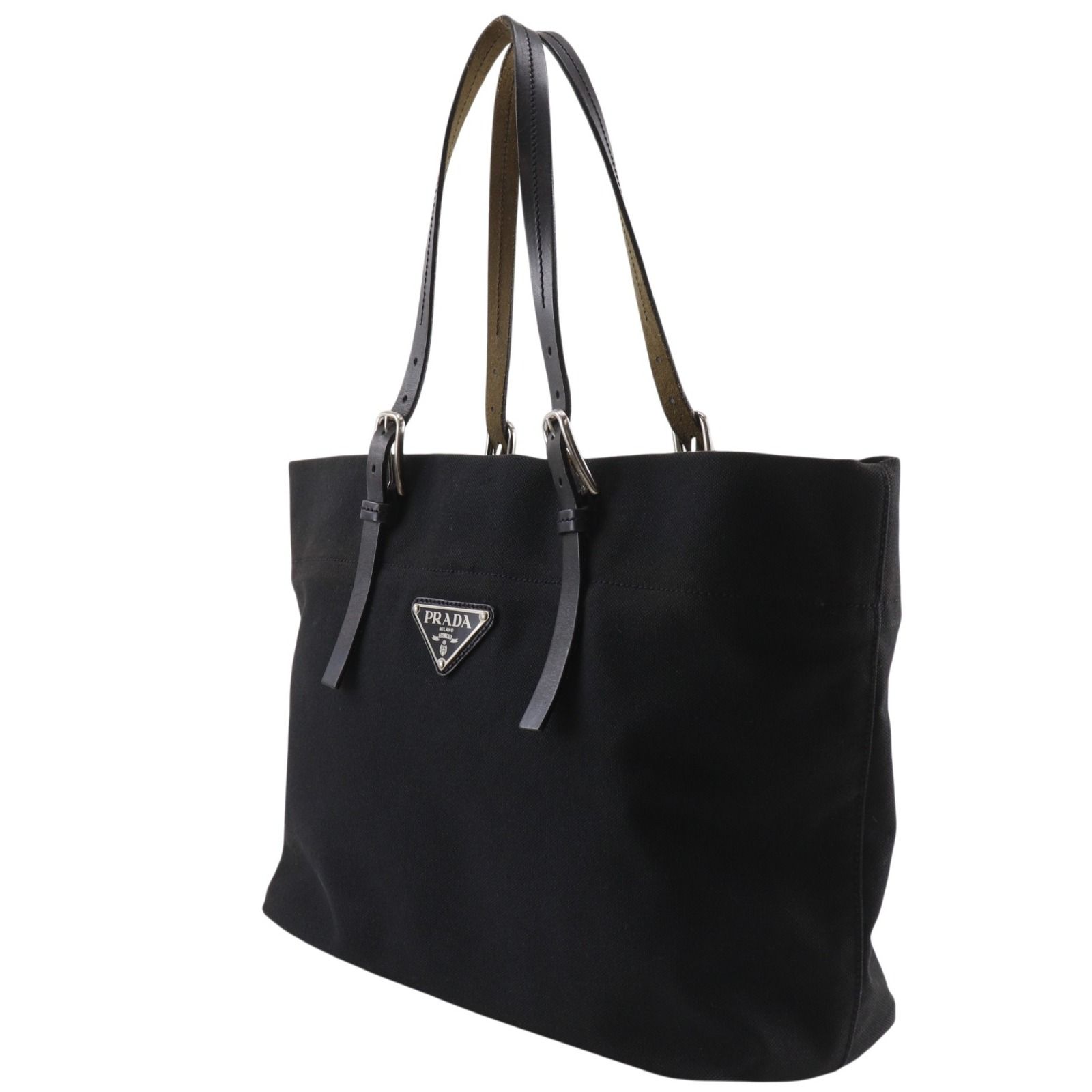 PRADA】プラダ ロゴプレート キャンバス 黒 レディース トートバッグ