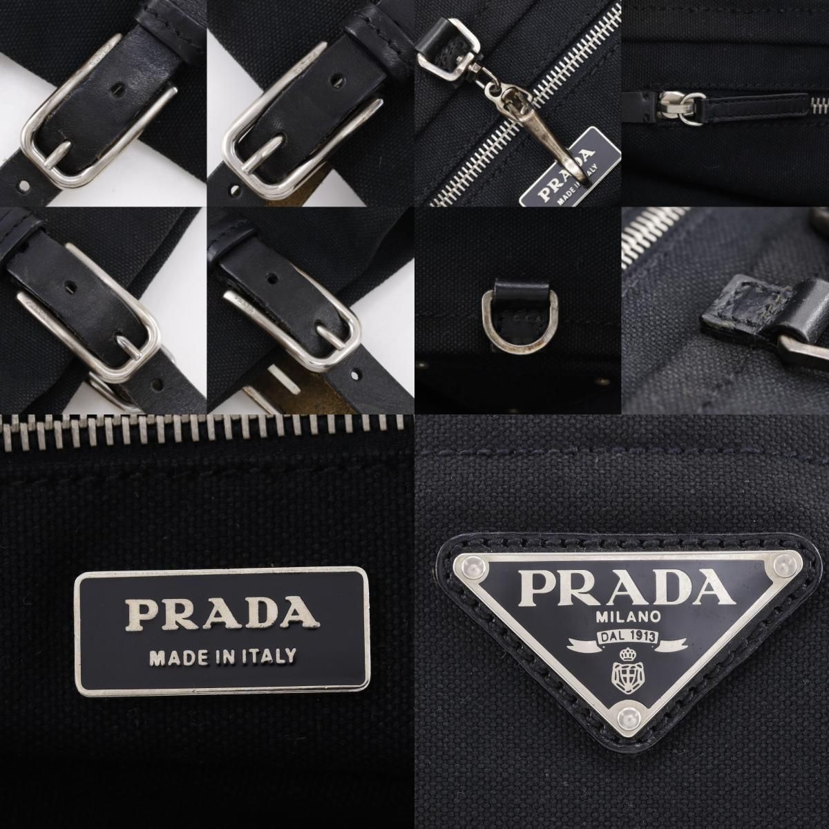 PRADA】プラダ ロゴプレート キャンバス 黒 レディース トートバッグ 
