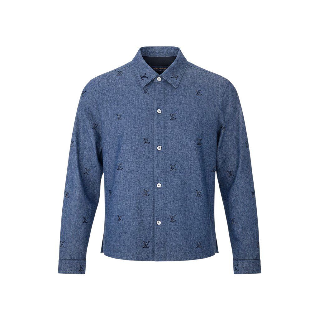 Mf18 《未使用品》 LOUIS VUITTON ルイヴィトン 25SS ブラゾンエンベリッシュド デニムシャツ Blason Embellished Shirt サイズL ブルーt18r