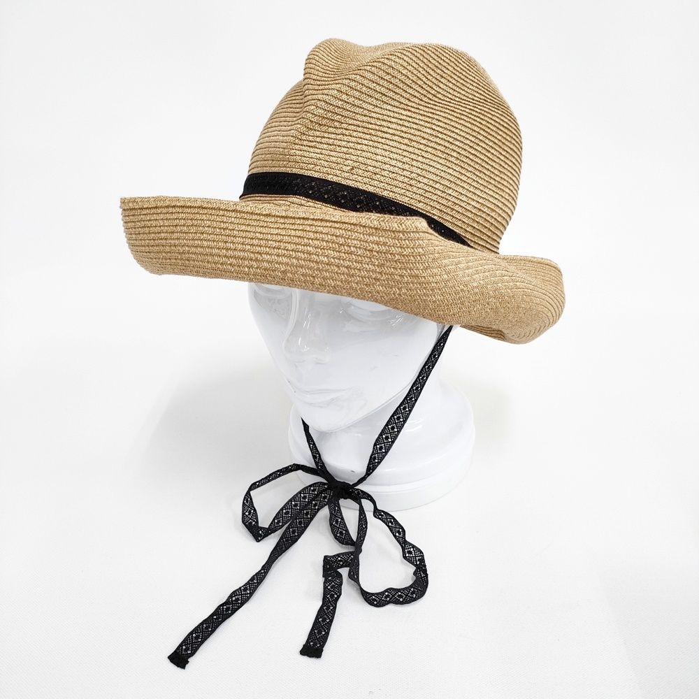 mature ha BOXED HAT garden lace ribbon ボックスハット 帽子 ハット ベージュ レディース マチュアーハ【中古】6-0604M◎