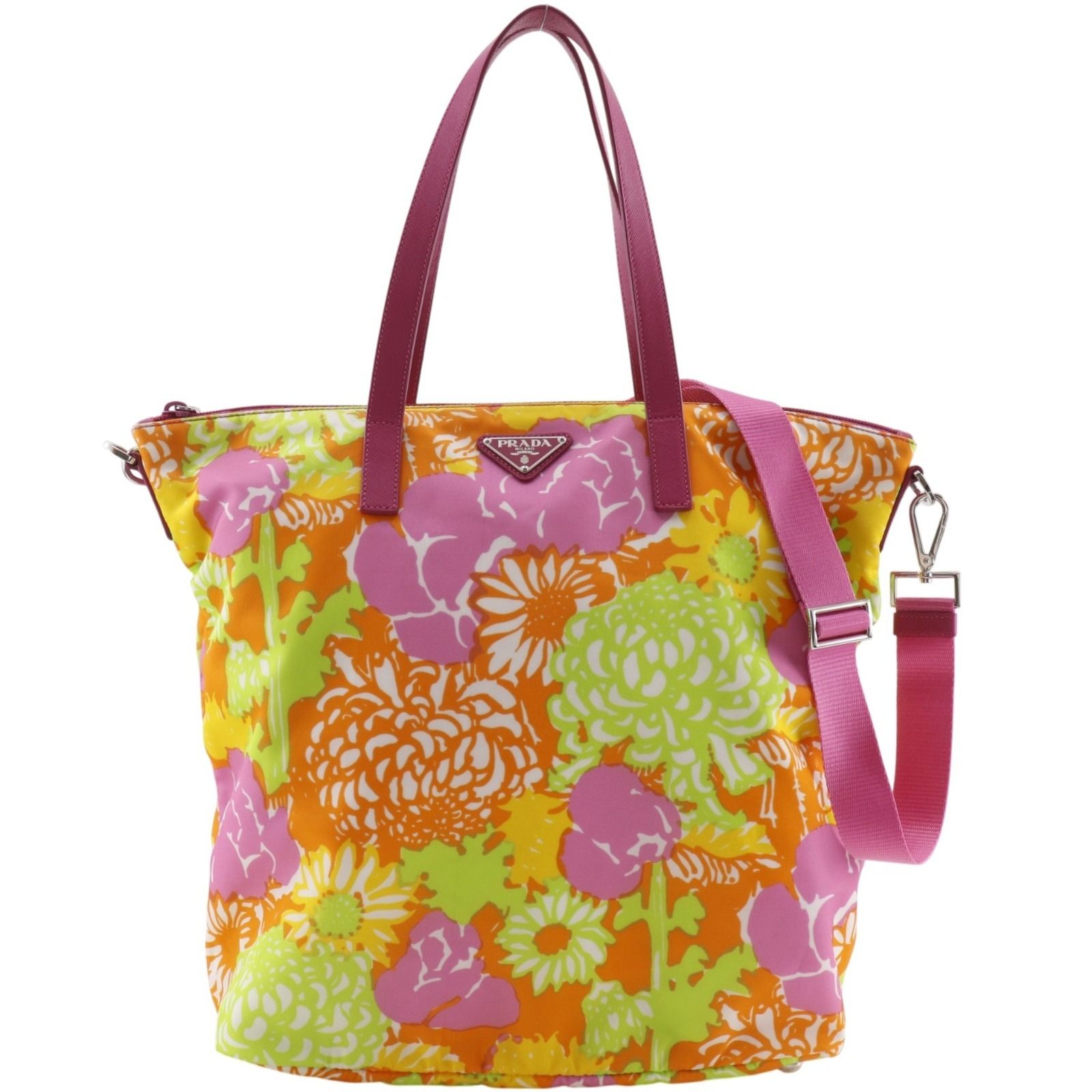 【PRADA】プラダ 2WAYショルダー 花柄 ナイロン ピンク レディース トートバッグ