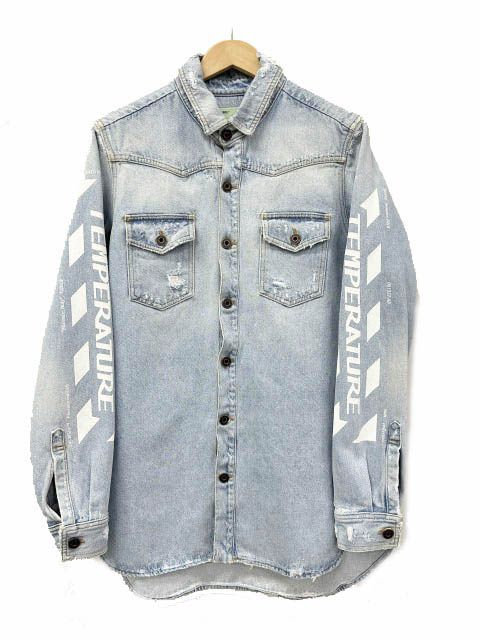 オフホワイト OFF WHITE 18SS バックバイアス ロゴ プリント デニム 長袖 シャツ OMYD001S18386023 S インディゴ ブルー ブランド古着ベクトル 中古260618