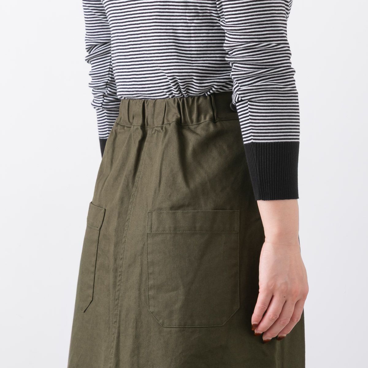 【新品】SARAHWEAR コットンツイル Aラインスカート C21854 カーキ 日本製