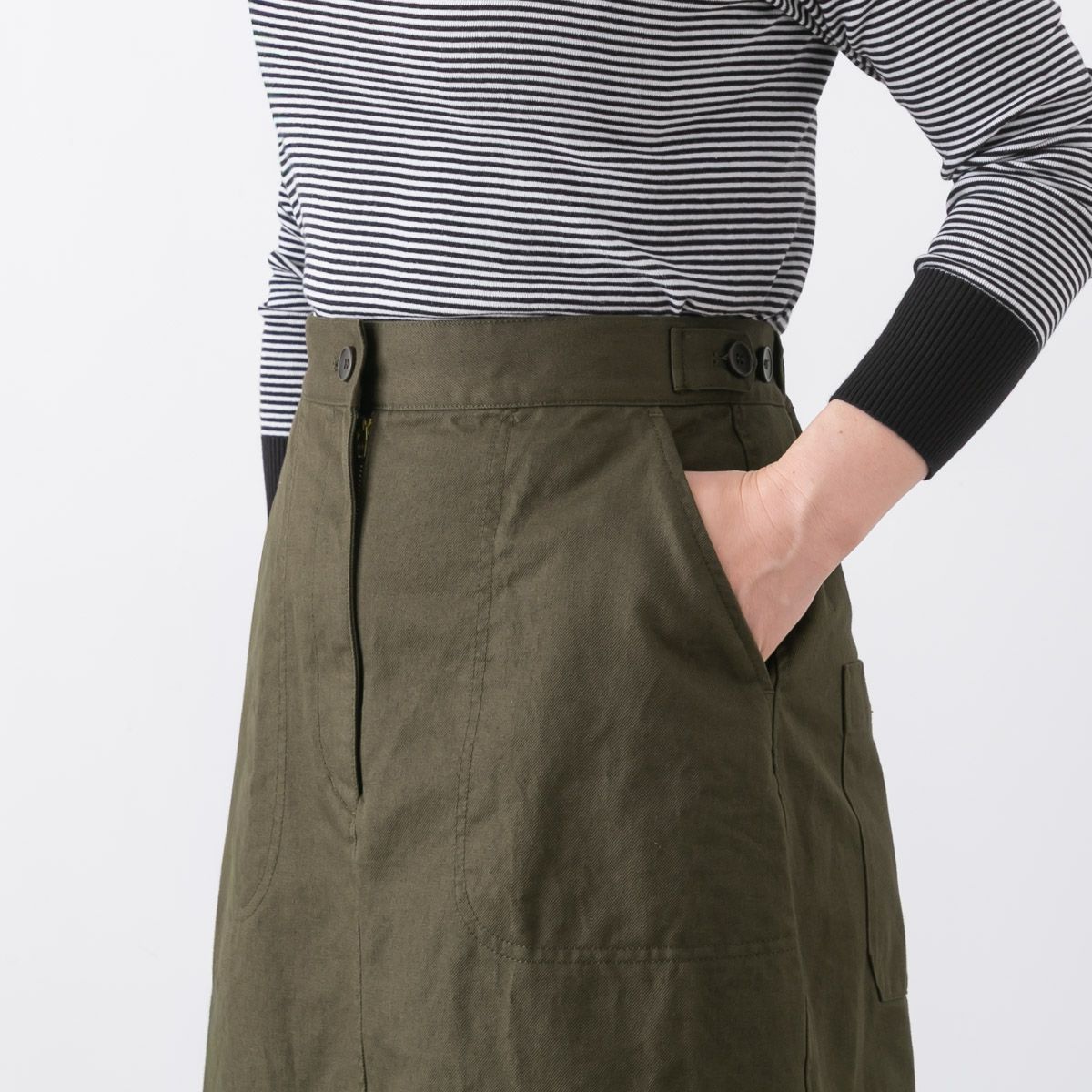 【新品】SARAHWEAR コットンツイル Aラインスカート C21854 カーキ 日本製