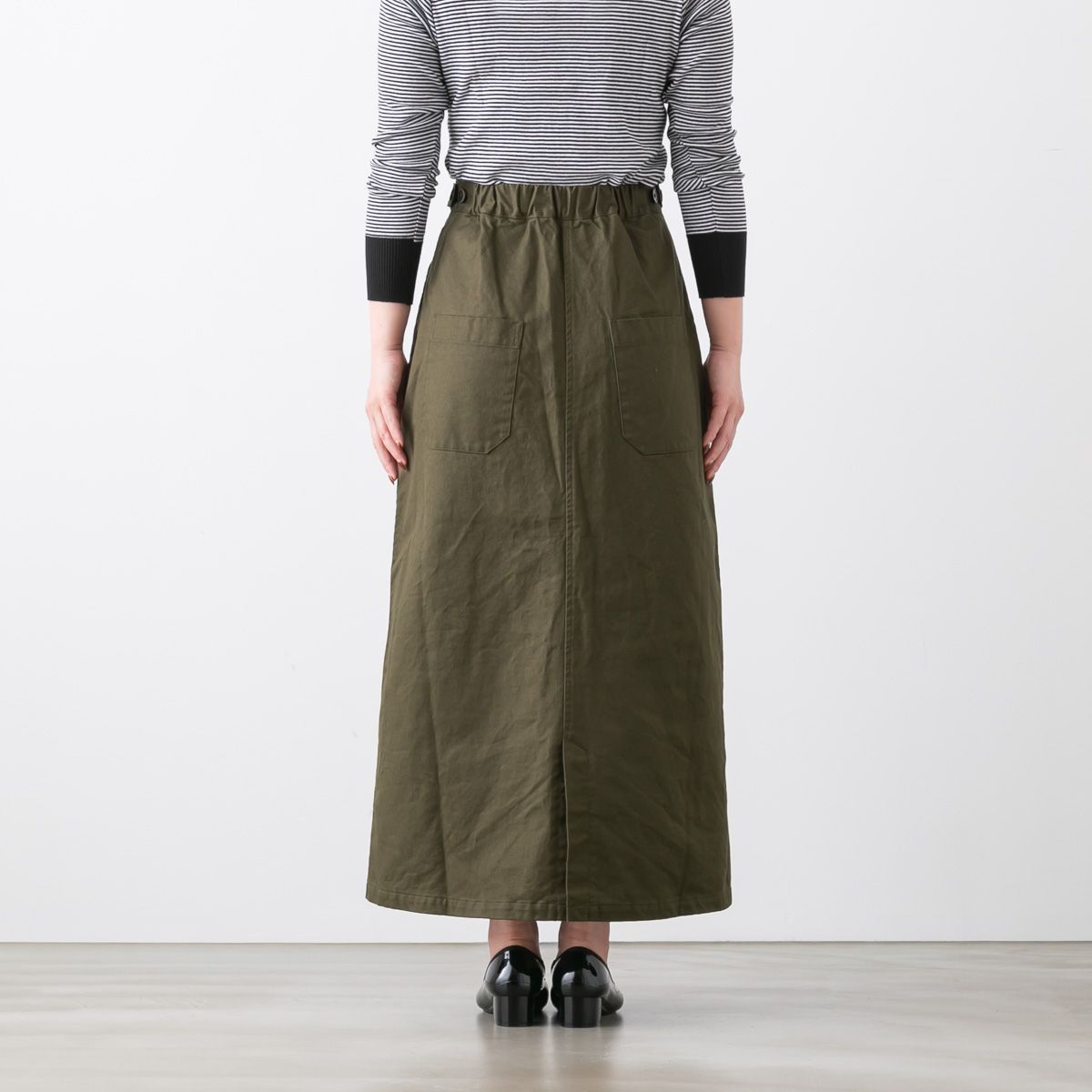 【新品】SARAHWEAR コットンツイル Aラインスカート C21854 カーキ 日本製