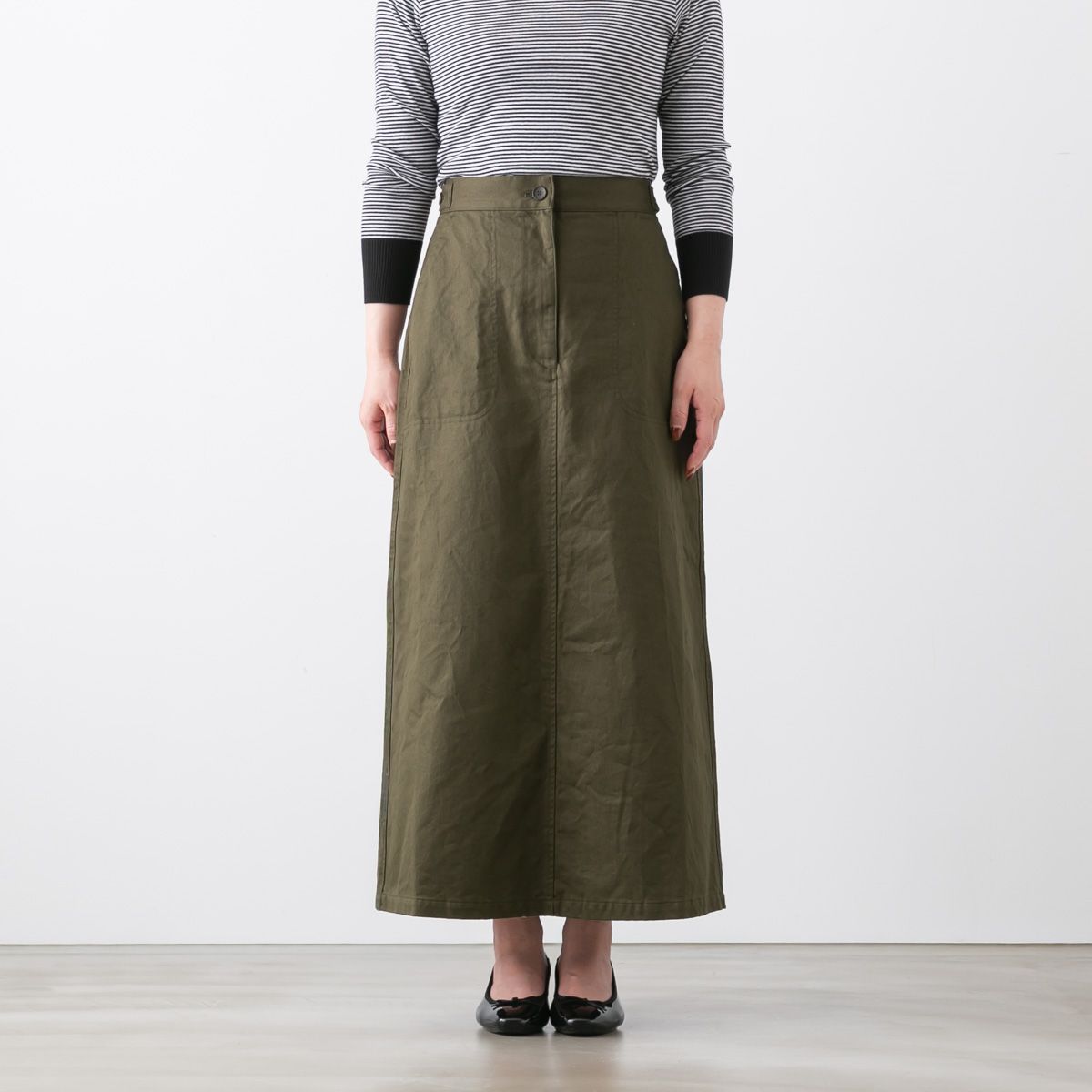 【新品】SARAHWEAR コットンツイル Aラインスカート C21854 カーキ 日本製