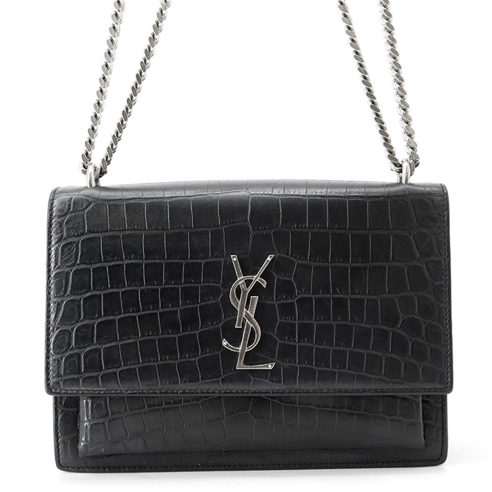サンローランパリ チェーンショルダーバッグ サンセット ミディアム クロコ型押しレザー 442906 SAINT LAURENT PARIS 黒 2way