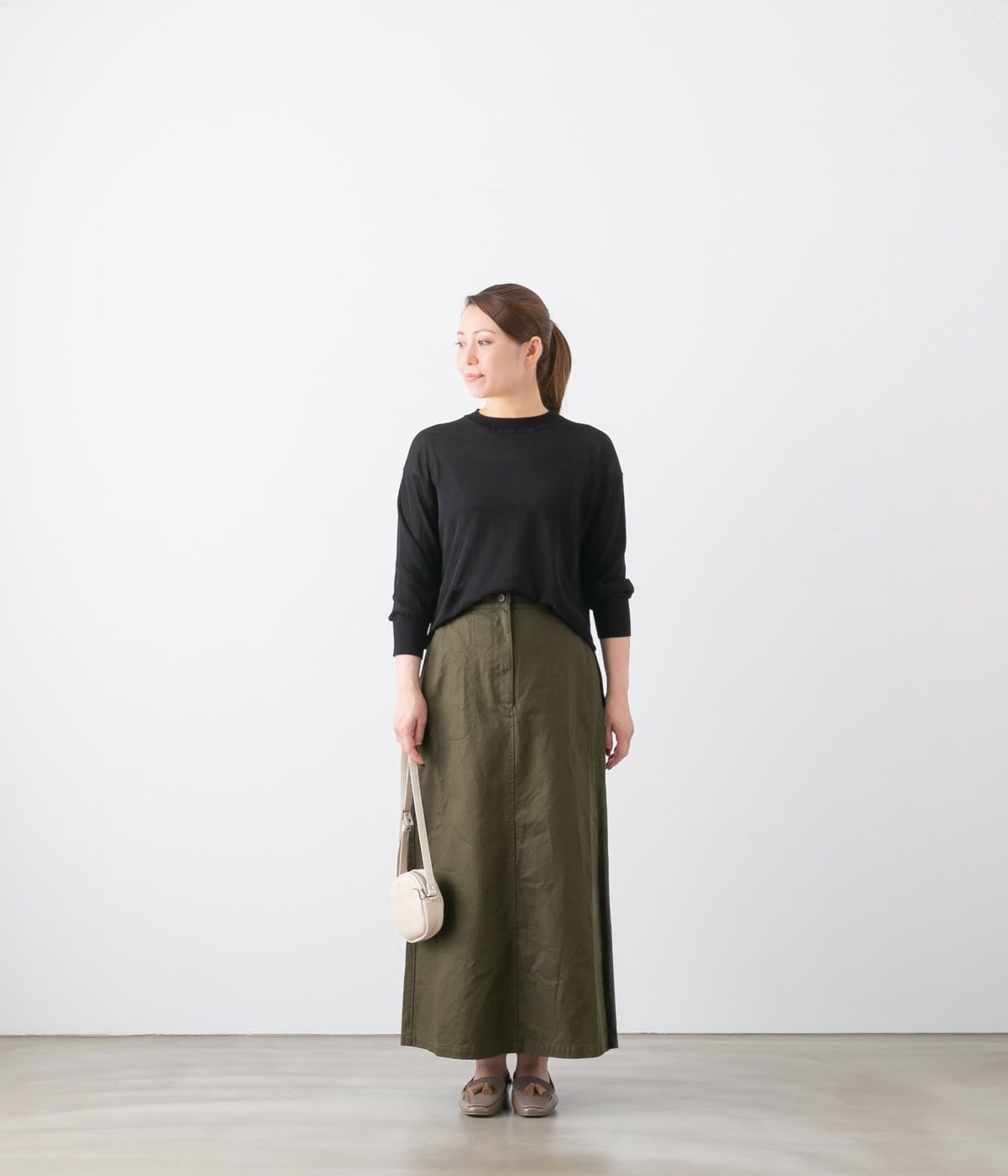 【新品】SARAHWEAR コットンツイル Aラインスカート C21854 カーキ 日本製