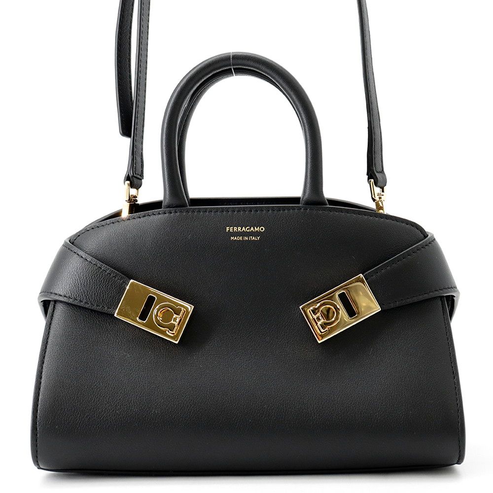 フェラガモ ハンドバッグ Hug ハグ XS カーフレザー 215975 Ferragamo 2way 黒