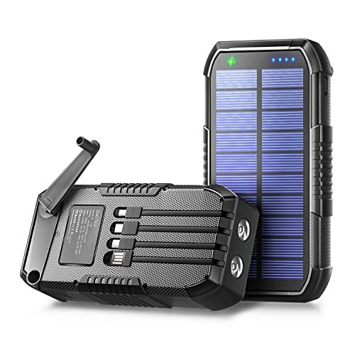 ソーラー 大容量 63200mAh 【22.5W/PD18W急速充電 & 手回し充電】 ケーブル内蔵 2つUSB-A出力ポート 6台同時充電 ソーラーチャージャー IP67防水防塵 耐衝撃 LEDライト付き コンパス搭載 5way蓄電 スマホ b5c3f343