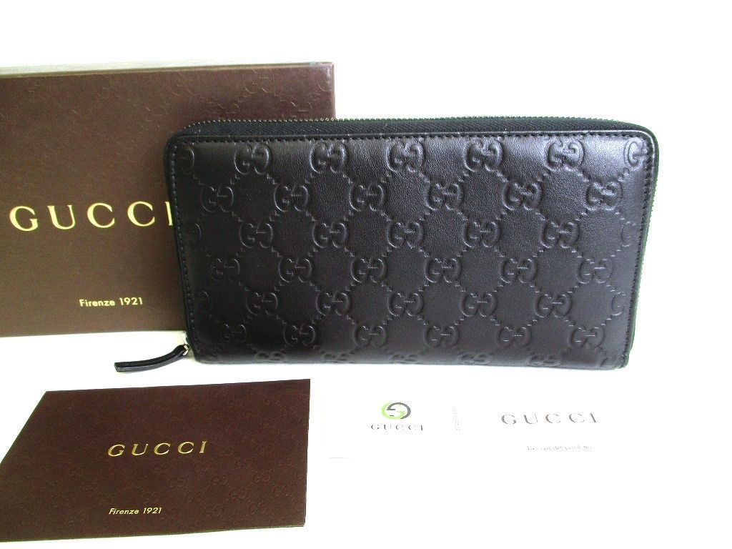 グッチ GUCCI シマ レザー オーガナイザー ラウンドファスナー 長財布 メンズ レディース 【展示保管品】 52,800円