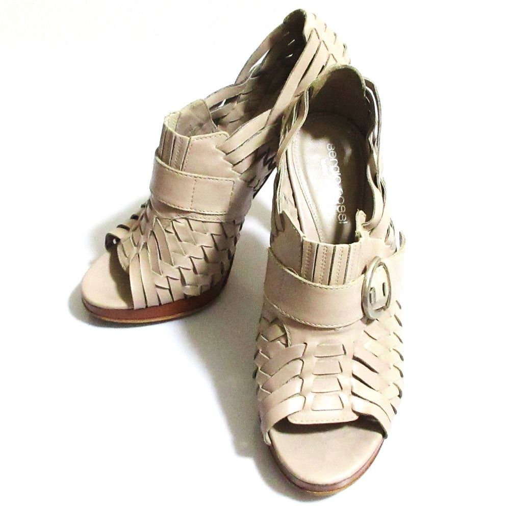 Good product Sergio Rossi Sergio Rossi leather mesh braided open toe high heel pumps sandals size 36 approx. 23 cm gray ladies used clothes used
